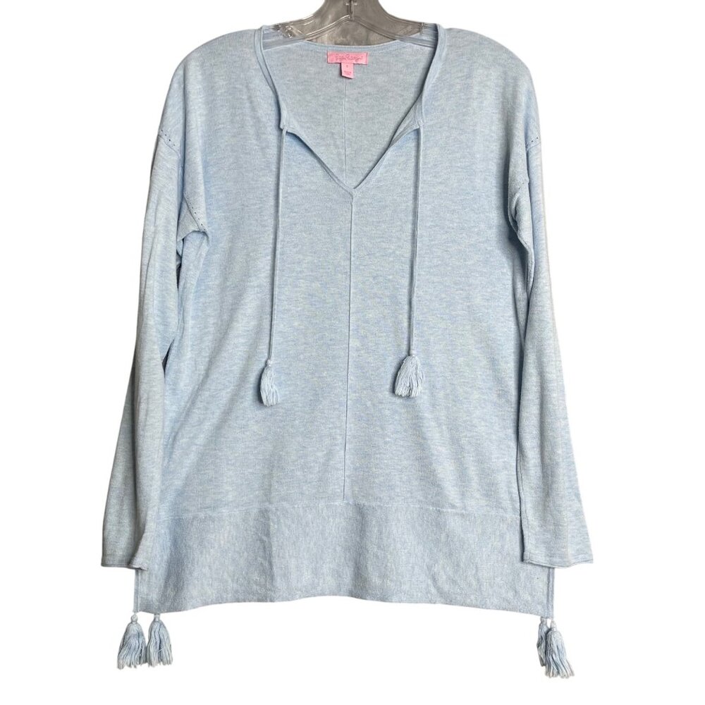 Lilly Pulitzer Colene Sweater Heathered Boho Blue Womens S Tassel Lightweight